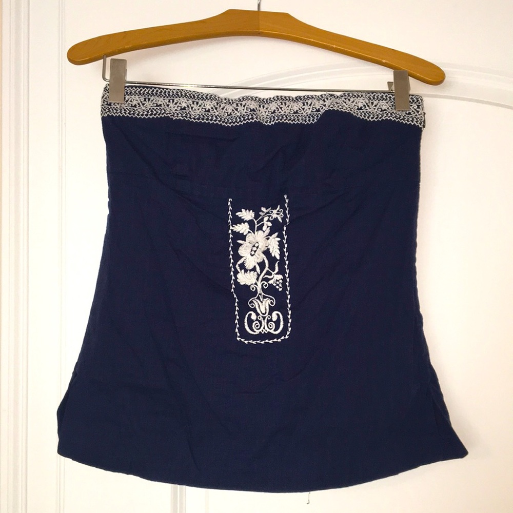 J. Crew navy white embroidered strapless top (size 4)